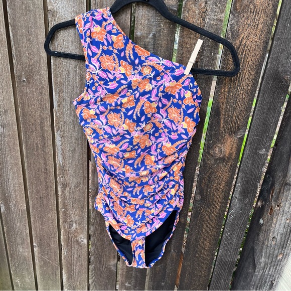 J Crew Ruched One Shoulder One Piece Floral Block Print Swimsuit NWT Sz 0 - Picture 9 of 16